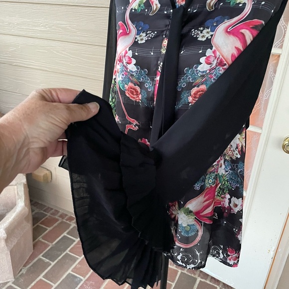 Pierre Cardin Black Floral Flamingo Blouse - Picture 5 of 9